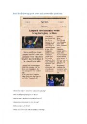 English Worksheet: News: Lampard sure Mourinho would bring back glort yo Blues