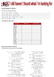 English Worksheet: Song: I still haven´t found what I´m looking for ( by U2)