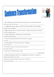 English Worksheet: Along Came Polly - Sentence Transformations with Linkers