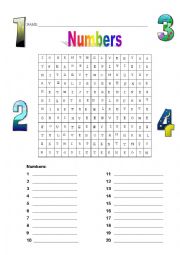 English Worksheet: Numbers wordsearch