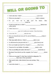 English Worksheet: WILL OR GOING TO