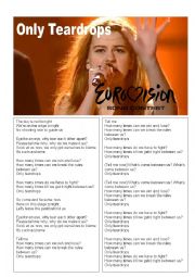 English Worksheet: Only Teardrops (2pgs)