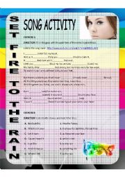 English Worksheet: song activity - Set fire to the rain by adele