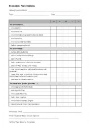 English Worksheet: Evaluation of presentations