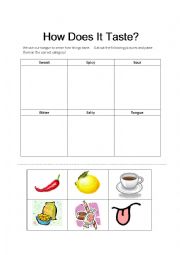English Worksheet: Taste Cut & Paste Worksheet