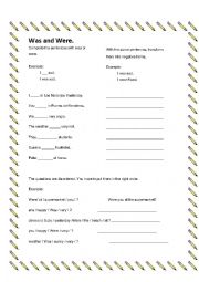 English Worksheet: Was and were practicea
