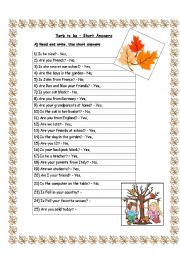 English Worksheet: Verb to be. SHORT ANSWERS