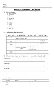 English Worksheet: Irregular nouns, Comparatives/Superlatives, Years