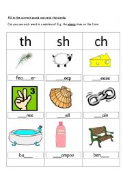 English Worksheet: ch sh and th Digraphs