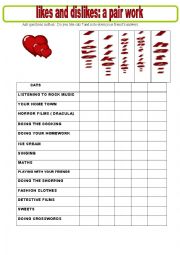 English Worksheet: LIKES AND DISLIKES /PAIR WORK ACTIVITY