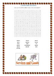 English Worksheet: Good and Services Word Search