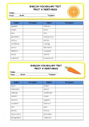 English Worksheet: Mini Test - Fruit & Vegetables