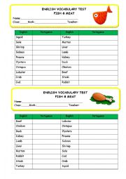 English Worksheet: Mini Test - Fish and Meat Vocabulary
