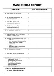 English Worksheet: mass media report