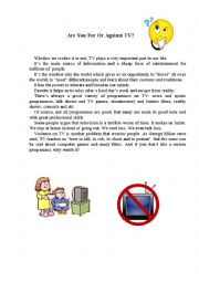 English Worksheet: For or against TV