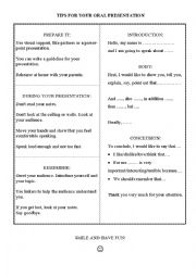 English Worksheet: Tips for oral presentations. Elementary ESL.