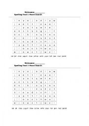 Grade 2 Spelling test wordsearch