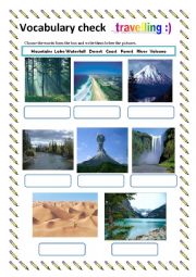 English Worksheet: Travelling: landscape, transport and adjectives. 