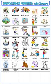 English Worksheet: household chores:pictionary