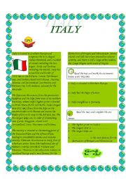 English Worksheet: Italy-reading comprehension; the superlative of adjectives