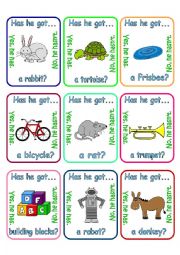 English Worksheet: Go fish - Have you got..?/Has she got ...?/Has he got ...? + pets & toys (3/3)