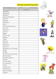 English Worksheet: Very famous cartoon characters