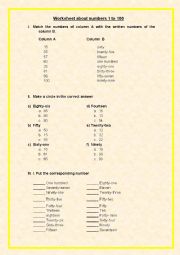 English Worksheet: worksheet numbers 1 to 100