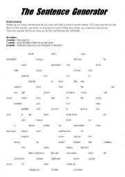 English Worksheet: The Sentence Generator