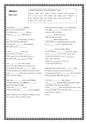 English Worksheet: Song Activity - Always - Bon Jovi