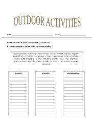 English Worksheet: OUTDOOR ACTIVITIES, ACCOMODATIONS AND SEASONS