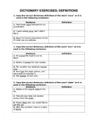 English Worksheet: Dictionary work- definitions