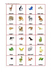 English Worksheet: animal bingo