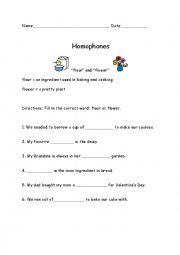 English Worksheet: Homophones: flower and flour