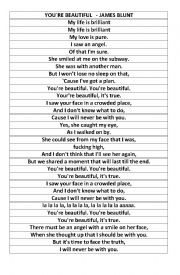 English Worksheet: Song You are beautiful
