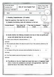 English Worksheet: End-of-term English Test  N� 3 3rd  Form