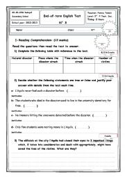 English Worksheet: End-of-term English Test  N 3 3rd  Form