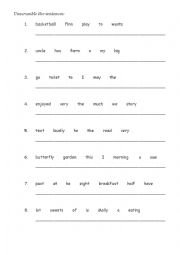 English Worksheet: unscramble the sentences