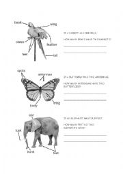 English Worksheet: Addition - Animals Body Parts