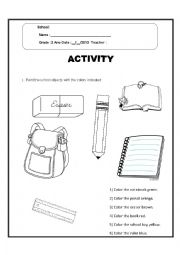 English Worksheet: objects school