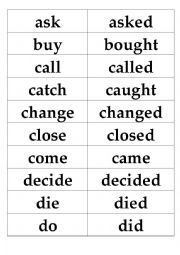 English Worksheet: past tense cards