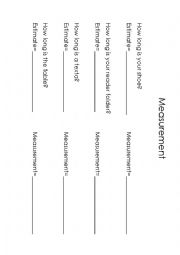 English Worksheet: Classroom Measurement