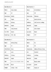 English Worksheet: Blind Date Profile Information Gap Template