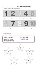 English Worksheet: Colours & Numbers