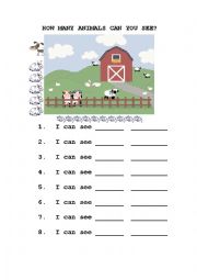 English Worksheet: How Many Animals Can You See?