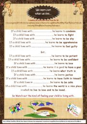 English Worksheet: A POEM ABOUT TOLERANCE