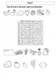 English Worksheet: Find 18 fruit in this grid!
