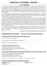 English Worksheet: National Exam - for humanities - (June 2012)