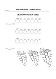 English Worksheet: Numbers and Fruit