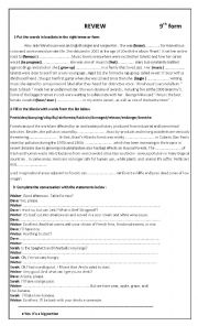 English Worksheet: Review 9th form