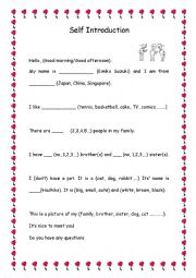 English Worksheet: Self introduction